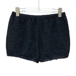 Miu Miu Womens Black Lace Elastic Waist Floral Perforated Cotton Shorts Size 40